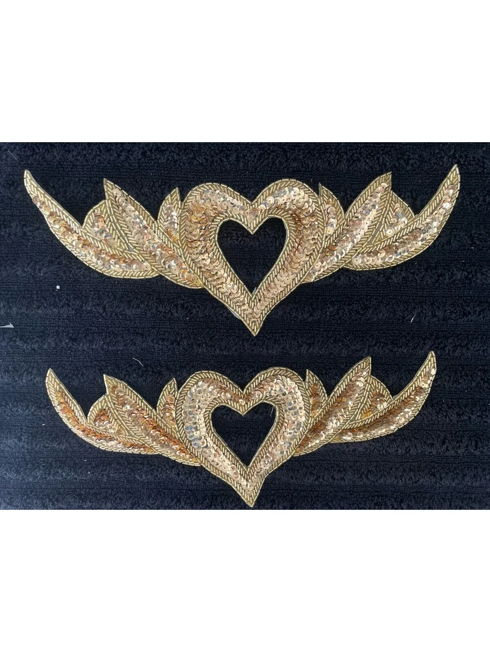 APPLIQUES GOLD MIRROR PAIR SEQUIN BEADED SEWING CRAFT SUPPLIES Heart Shape